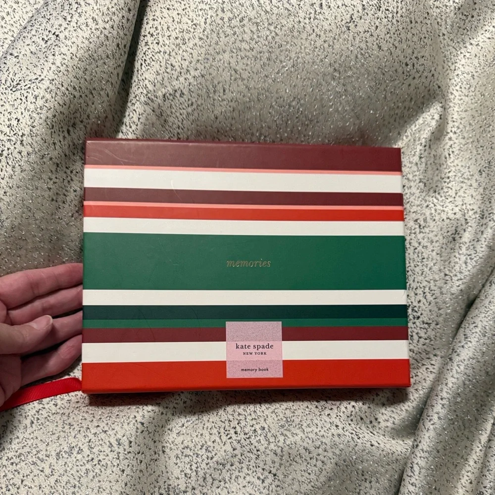 Kate Spade Jolly Stripe Memory Book with Red and Green with slide in case Gold